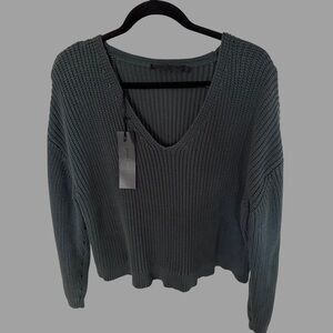 Jenni Kayne Cotton Cabin Knit Sweater in Dark Green L